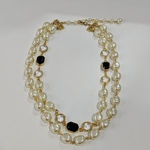 Faux Pearl and Rhinestone gold tone necklace